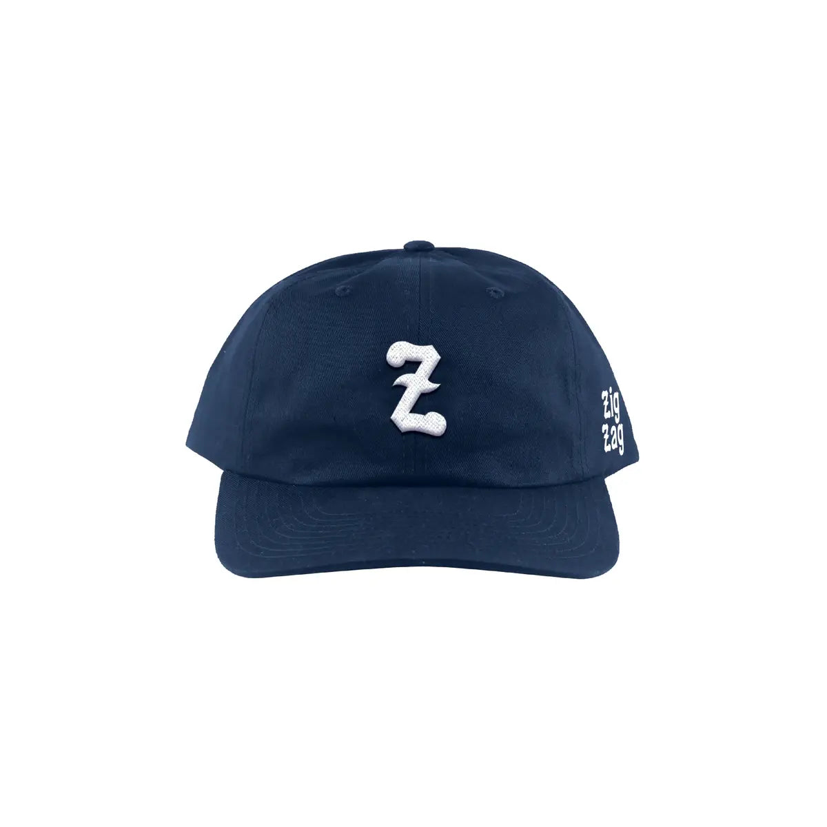Zig-Zag navy blue cap featuring an embroidered "Z" logo on the front and "zig zag" text on the side.