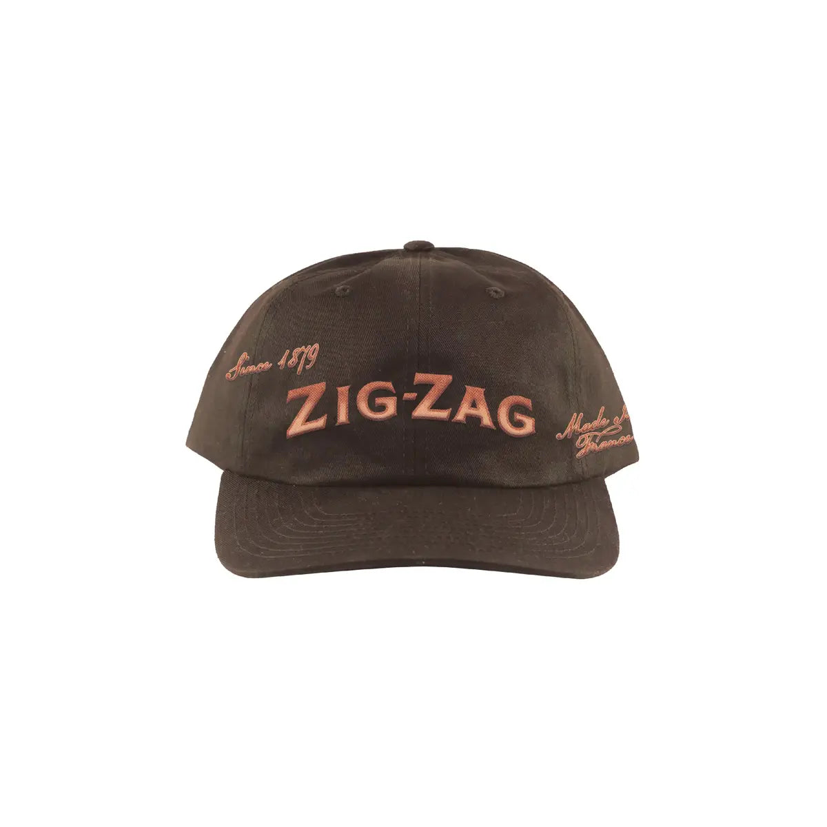 Zig-Zag black cap featuring embroidered text "Since 1879" and "Made in France" with a vintage-style logo design.