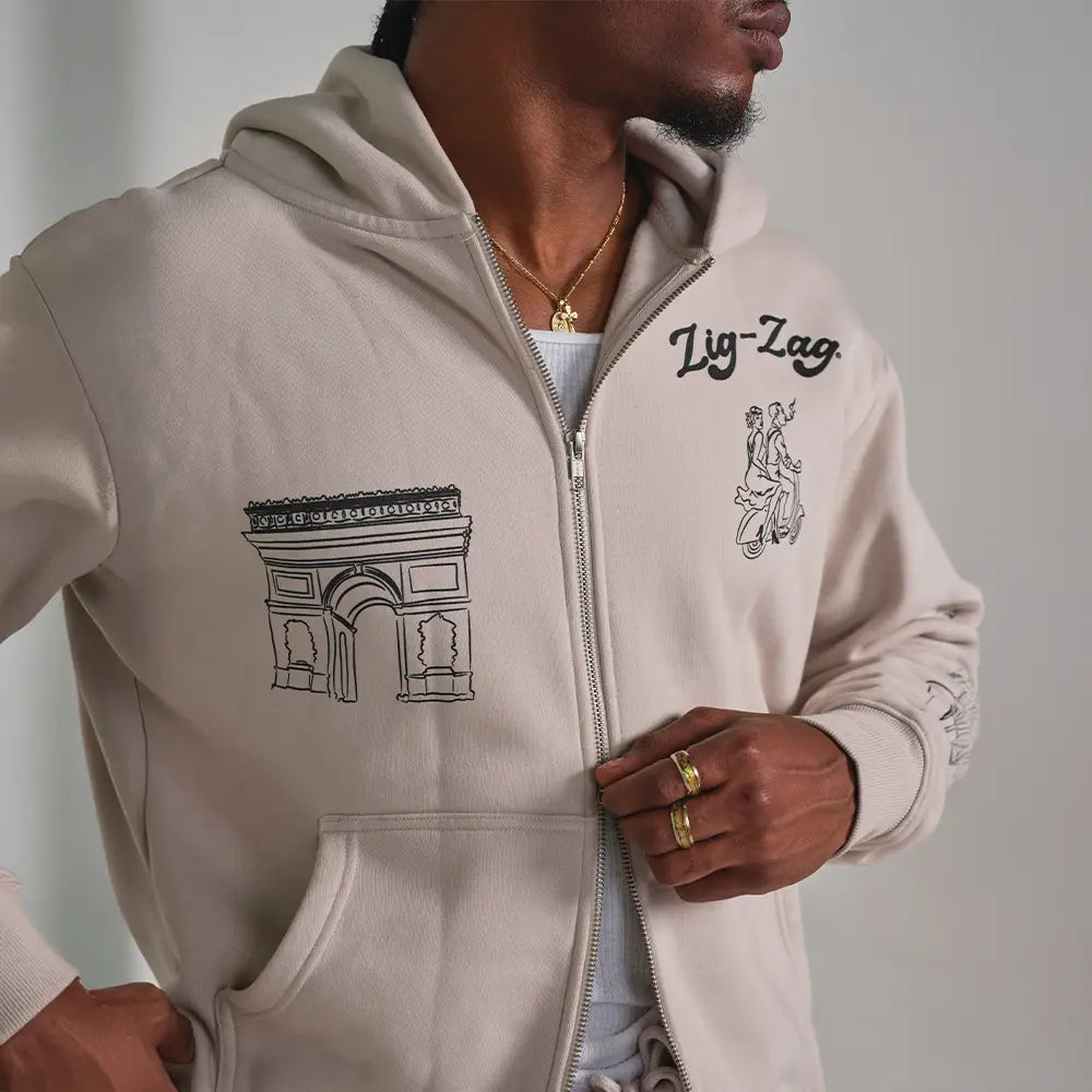 Merci Zip-Up Hoodie - Bone