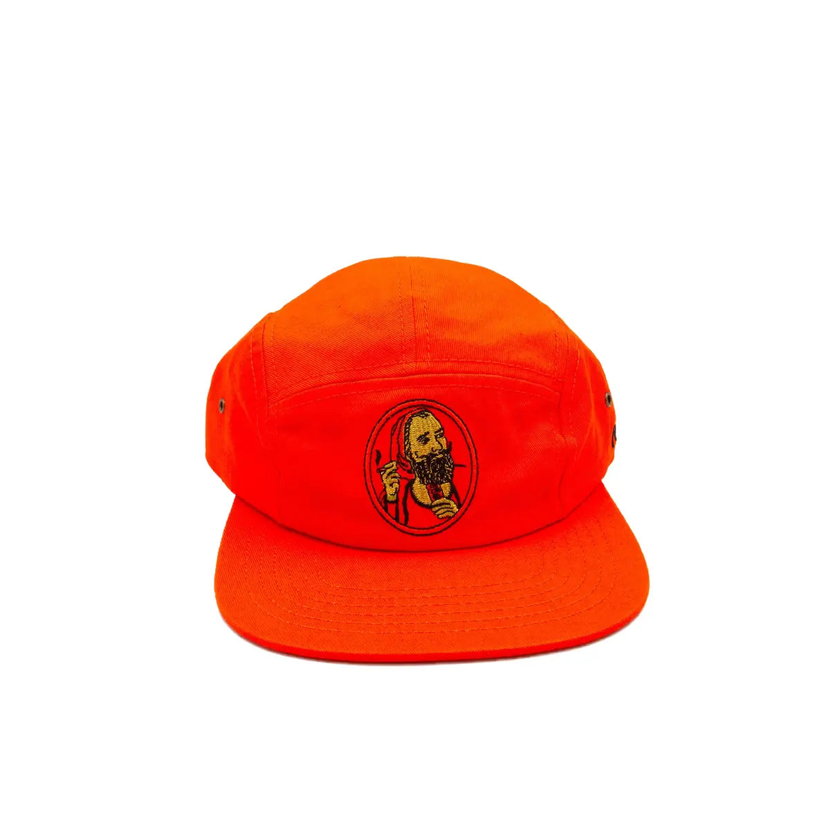 Orange zig zag hat featuring embroidered Zig-Zag smoking man logo on the front panel