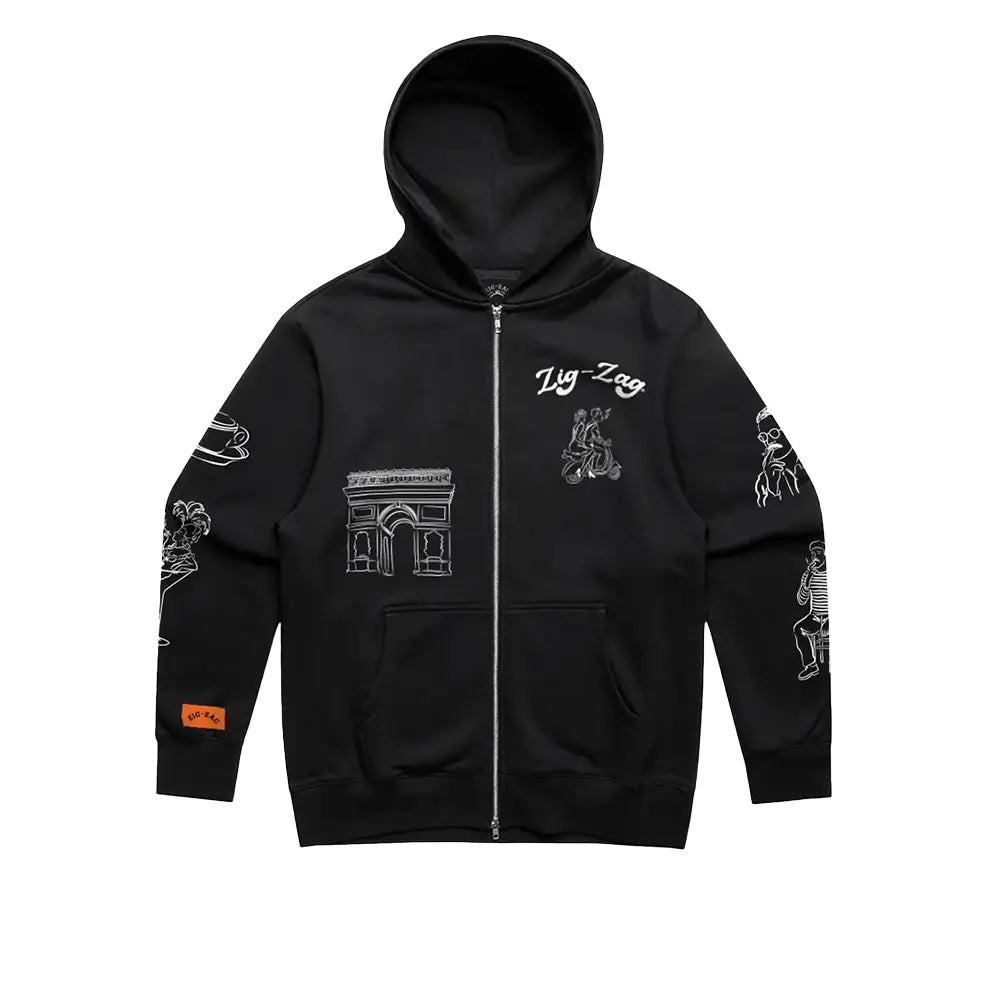 Merci Zip-Up Hoodie - Black