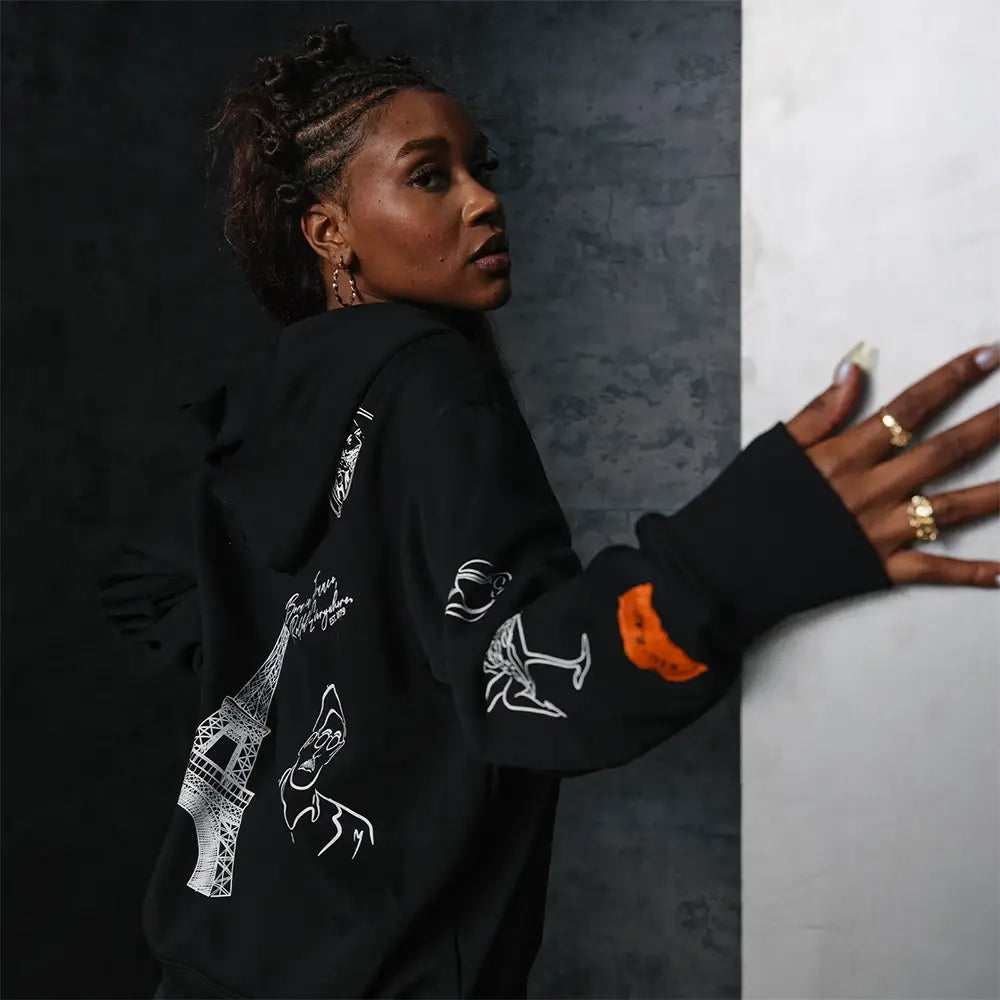 Merci Zip-Up Hoodie - Black